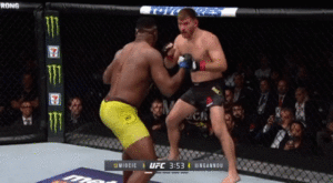Ngannou was so flustered that even after getting up to his feet